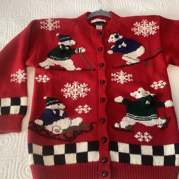 Vintage South Wool Hand Embroidered Cardigan Christmas Sweater Womens Size S Ski - Picture 1 of 13